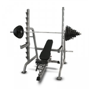 Bänk, ställning &amp; skivstångsset 140 kg, gummi