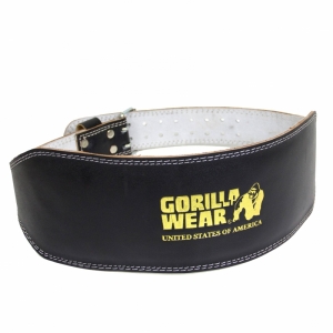 6 Inch Padded Leather Belt, black/gold, Gorilla Wear