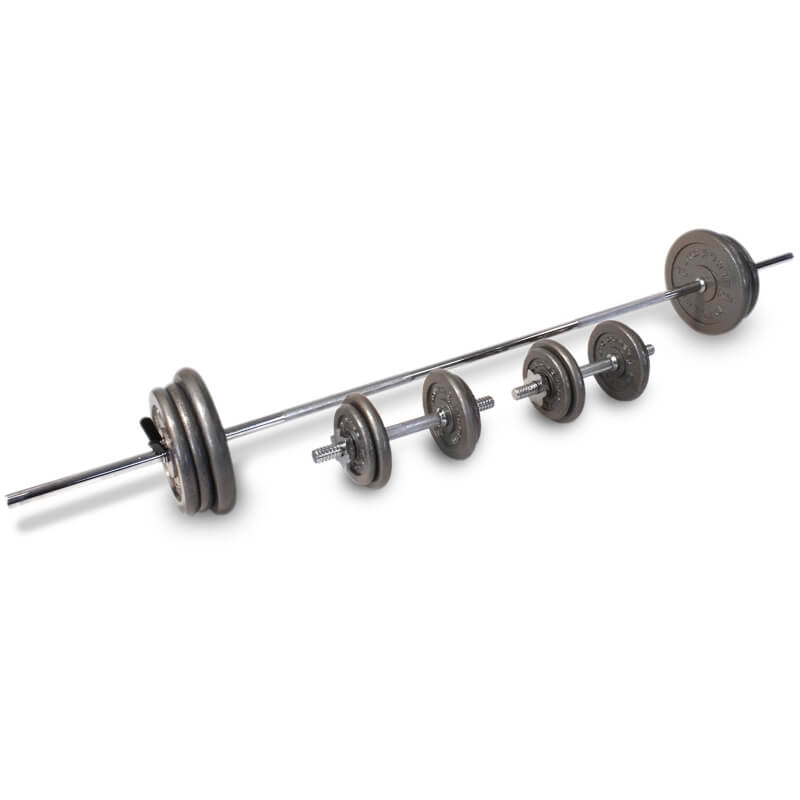 Skivstång & Hantelset 74 kg, JTC Power, Slät stång med fjäderlås