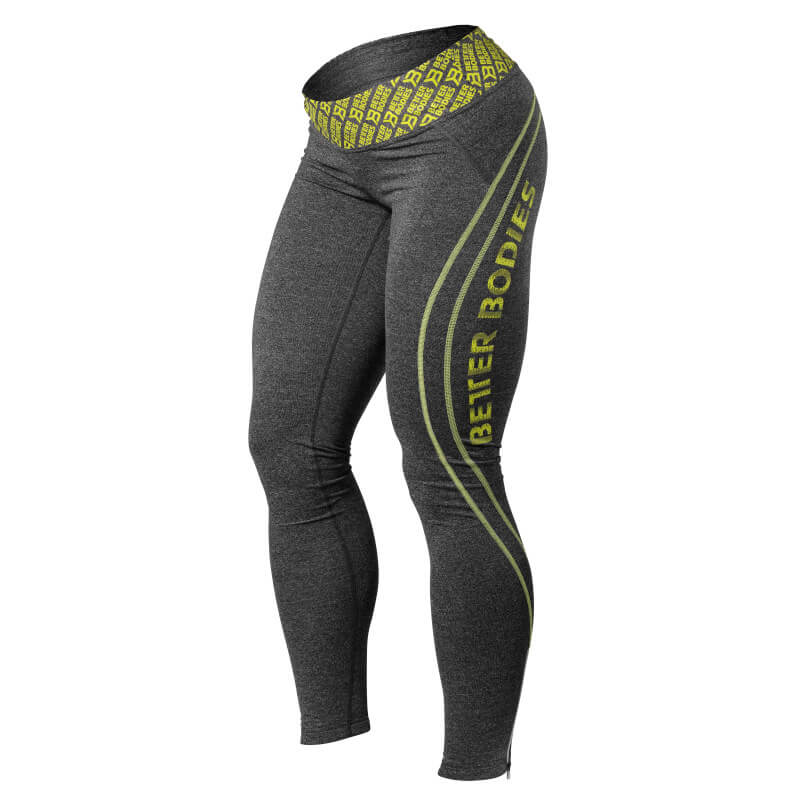 Kolla in Shaped Logo Tights, antracite melange/lime, Better Bodies hos SportGymB