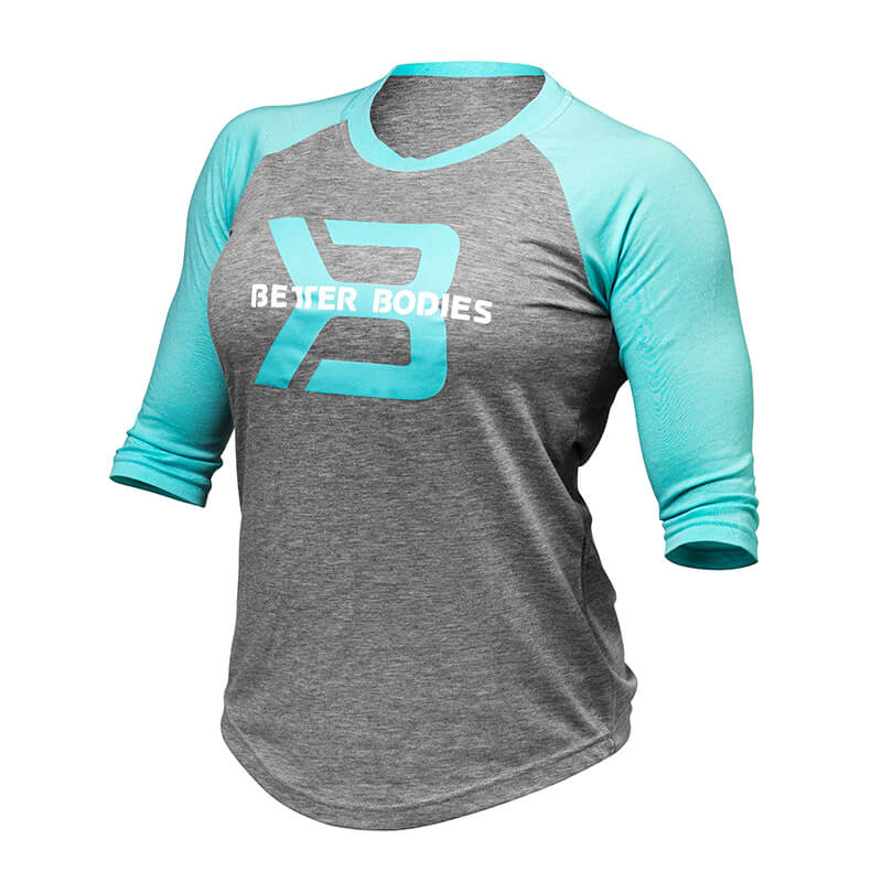 Kolla in Women's Baseball Tee, grey melange/light aqua, Better Bodies hos SportG