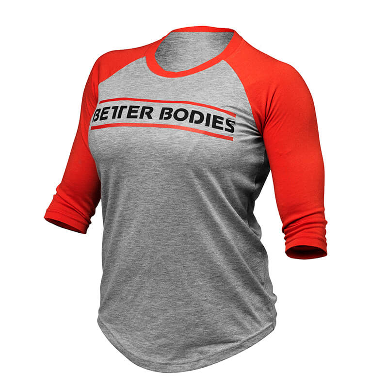 Kolla in Women's Baseball Tee, grey melange/red, Better Bodies hos SportGymButik