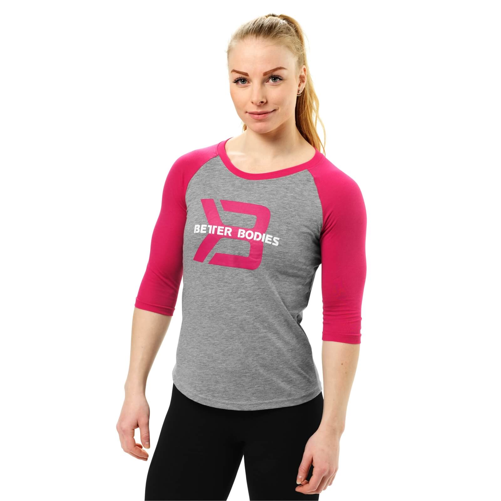 Kolla in Women's Baseball Tee, grey melange/pink, Better Bodies hos SportGymButi