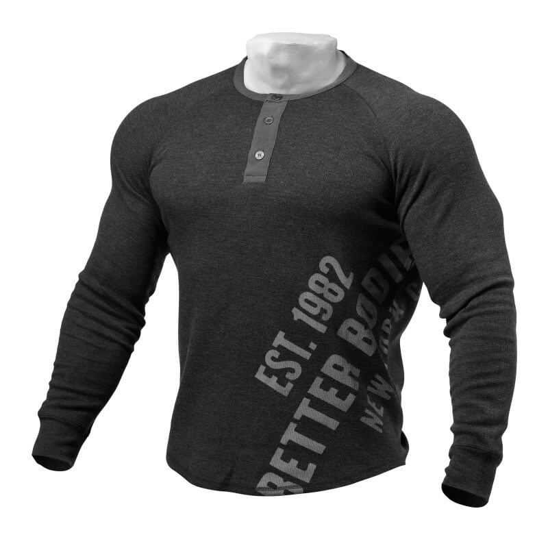 Kolla in L/S Henley, antracite melange, Better Bodies hos SportGymButiken.se