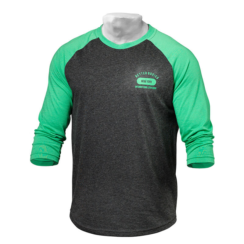 Kolla in Men's Baseball Tee, green/antracite melange, Better Bodies hos SportGym