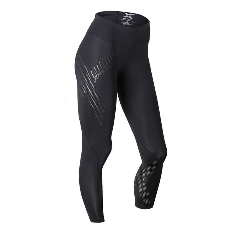 Kolla in Mid-Rise Compression Tights, black/dotted reflective logo, 2XU hos Spor