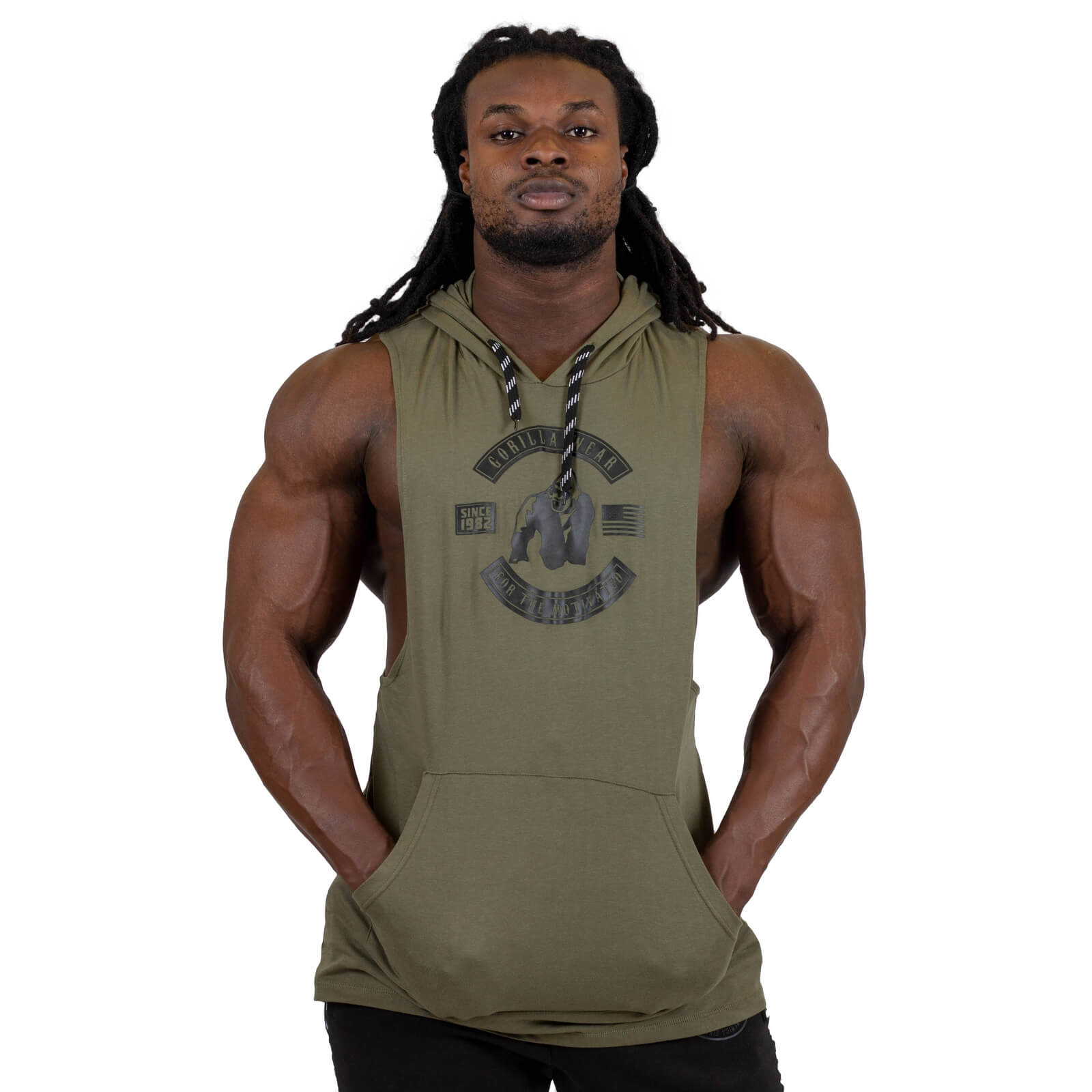 Kolla in Lawrence Hooded Tank Top, army green, Gorilla Wear hos SportGymButiken.