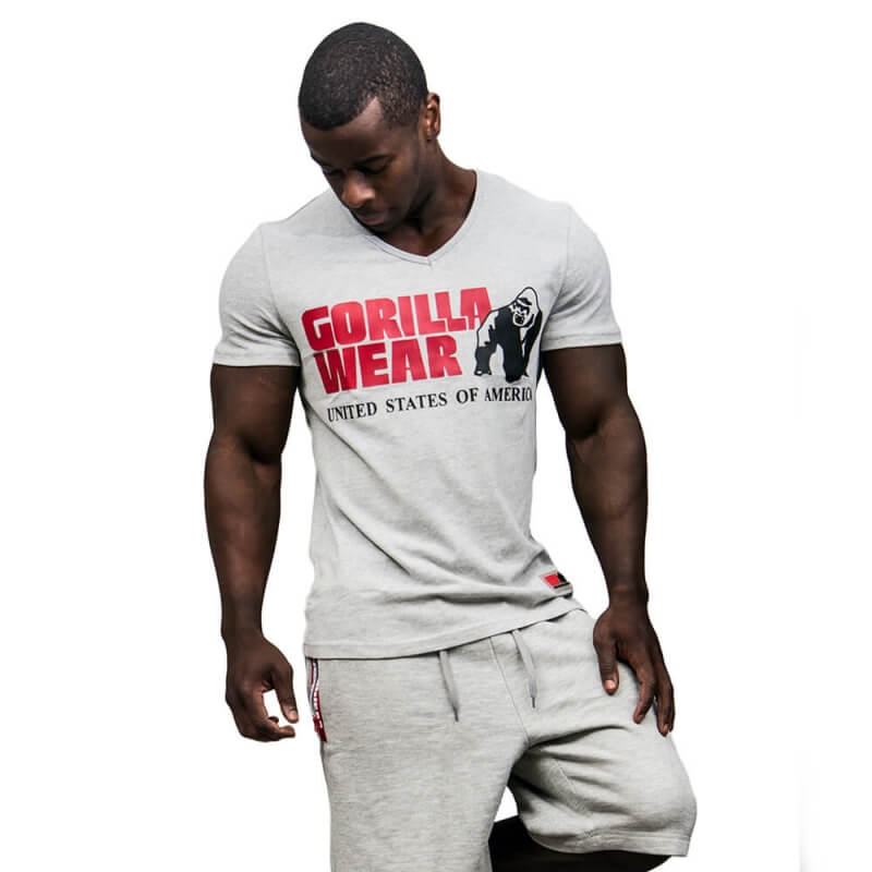 Kolla in Utah V-Neck Tee, grey, Gorilla Wear hos SportGymButiken.se