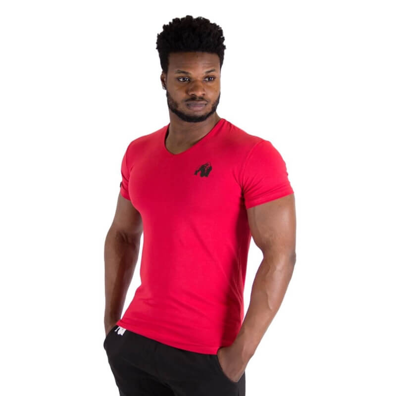 Kolla in Essential V-Neck Tee, red, Gorilla Wear hos SportGymButiken.se