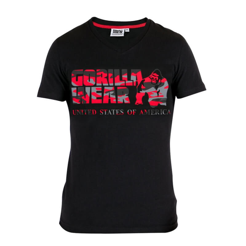 Kolla in Sacramento V-Neck T-Shirt, black/red, Gorilla Wear hos SportGymButiken.