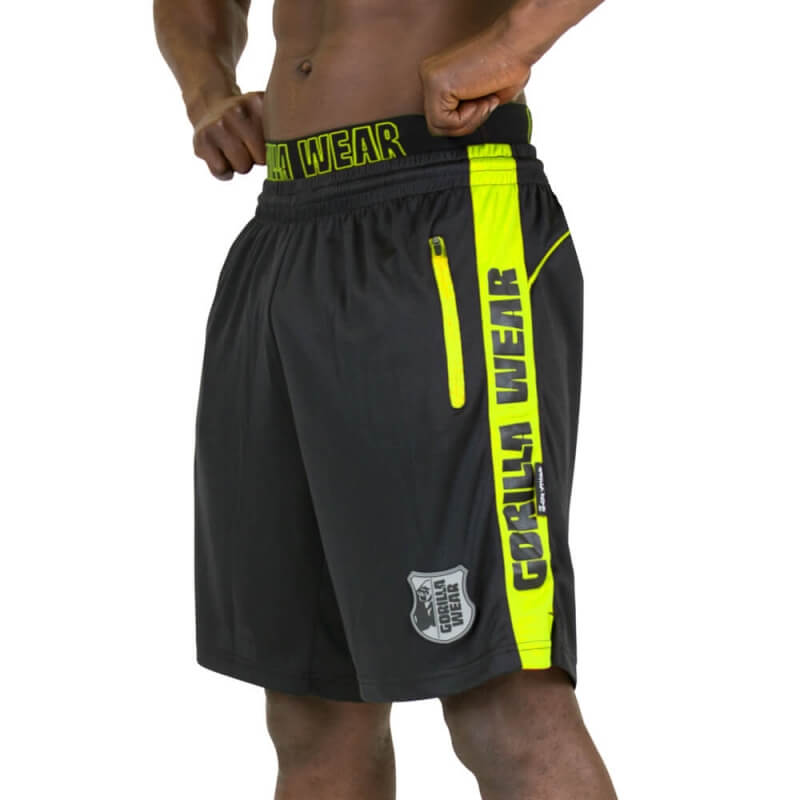 Kolla in Shelby Shorts, black/neon lime, Gorilla Wear hos SportGymButiken.se