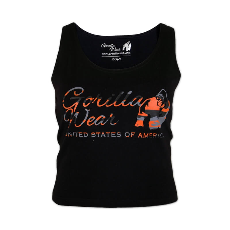 Kolla in Oakland Crop Tank, black/neon orange camo, Gorilla Wear hos SportGymBut