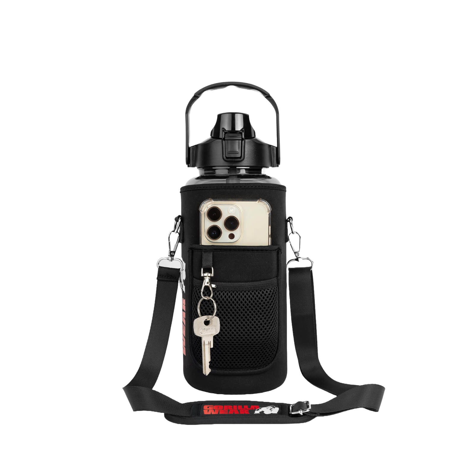 Water Bottle With Sleeve 2 L, black, Gorilla Wear