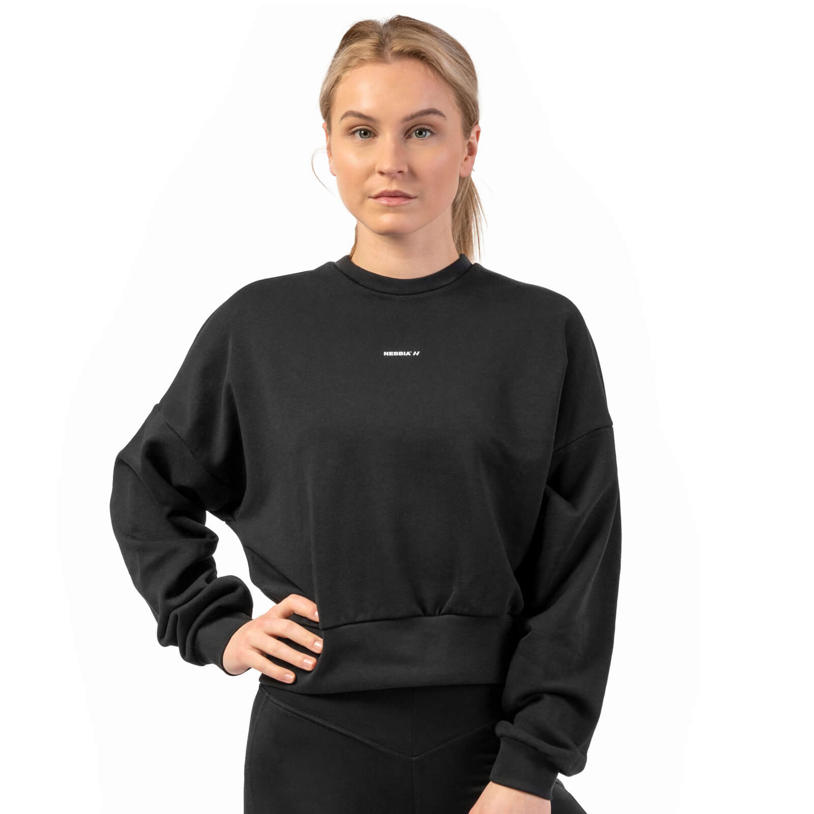 Kolla in Loose Fit Sweatshirt ''Feeling Good'', black, Nebbia hos SportGymButiken.se