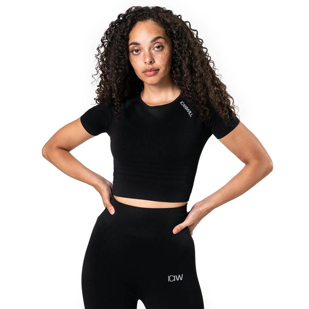 Kolla in Define Seamless Cropped T-shirt, black, ICANIWILL hos SportGymButiken.s