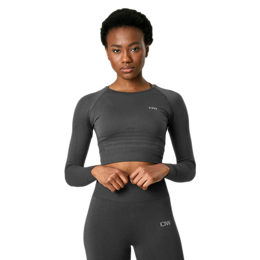 Kolla in Define Seamless LS Crop Top, graphite, ICANIWILL hos SportGymButiken.se