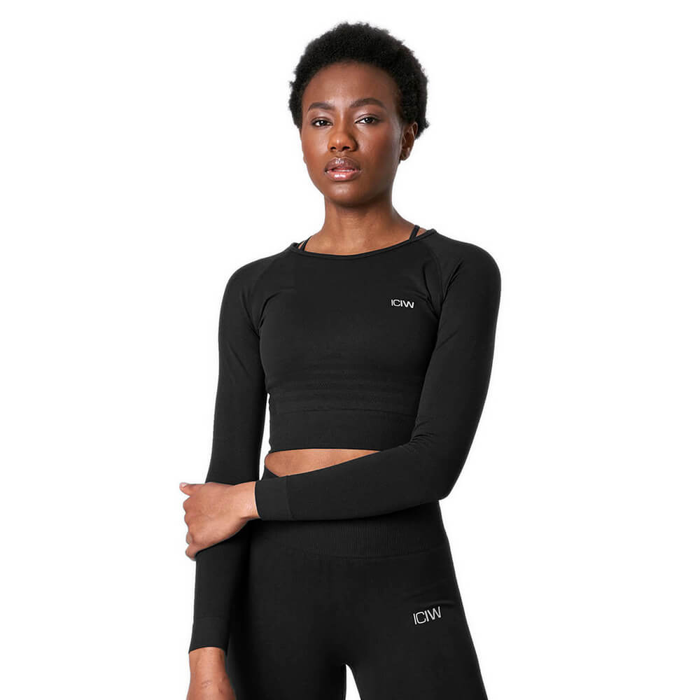 Kolla in Define Seamless LS Crop Top, black, ICANIWILL hos SportGymButiken.se