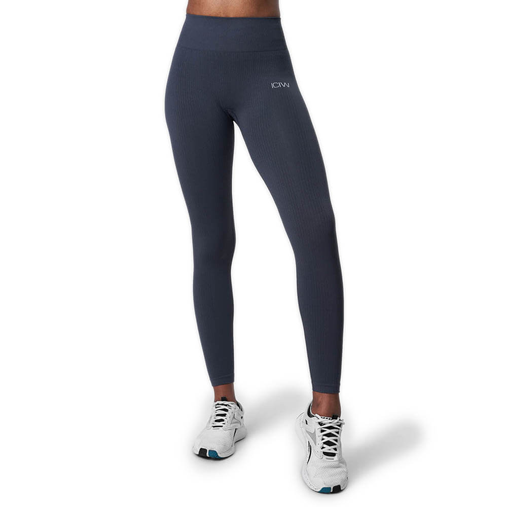 Kolla in Ribbed Define Seamless Tights, smokey blue, ICANIWILL hos SportGymButik