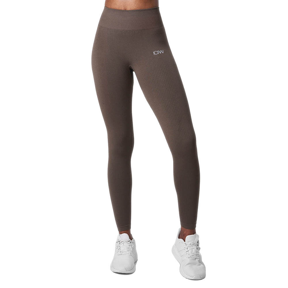 Kolla in Ribbed Define Seamless Tights, dark sand, ICANIWILL hos SportGymButiken