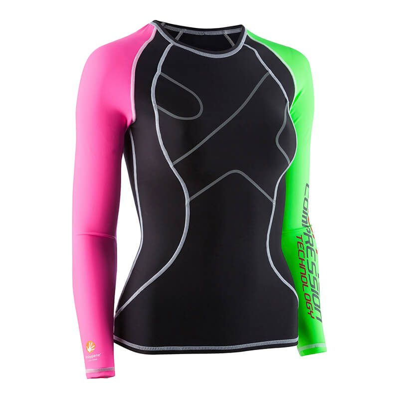 Ladies 70D Compression LS, black/pink/green, MXDC