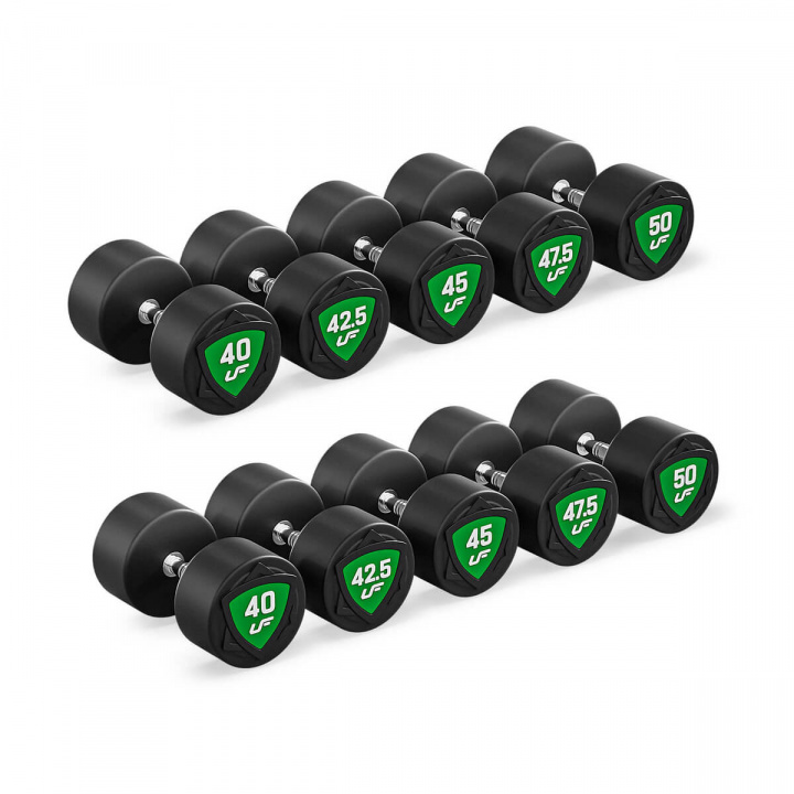 Polyuretan-hantlar, 5 par: 40 – 50 kg i gruppen Styrka / Paket / Hantelpaket hos Sportgymbutiken.se (13-MS-UFD-SET-45)
