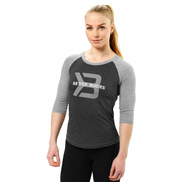 Kolla in Women's Baseball Tee, antracite melange, Better Bodies hos SportGymButi