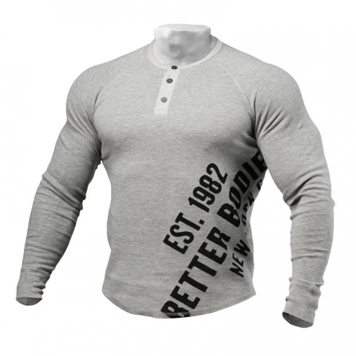 Kolla in L/S Henley, grey melange, Better Bodies hos SportGymButiken.se