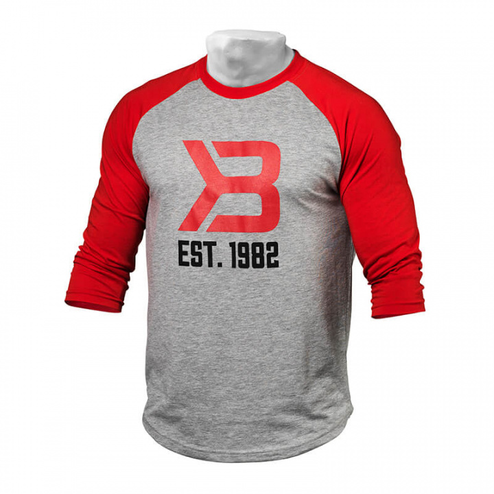 Kolla in Men's Baseball Tee, red/grey melange, Better Bodies hos SportGymButiken