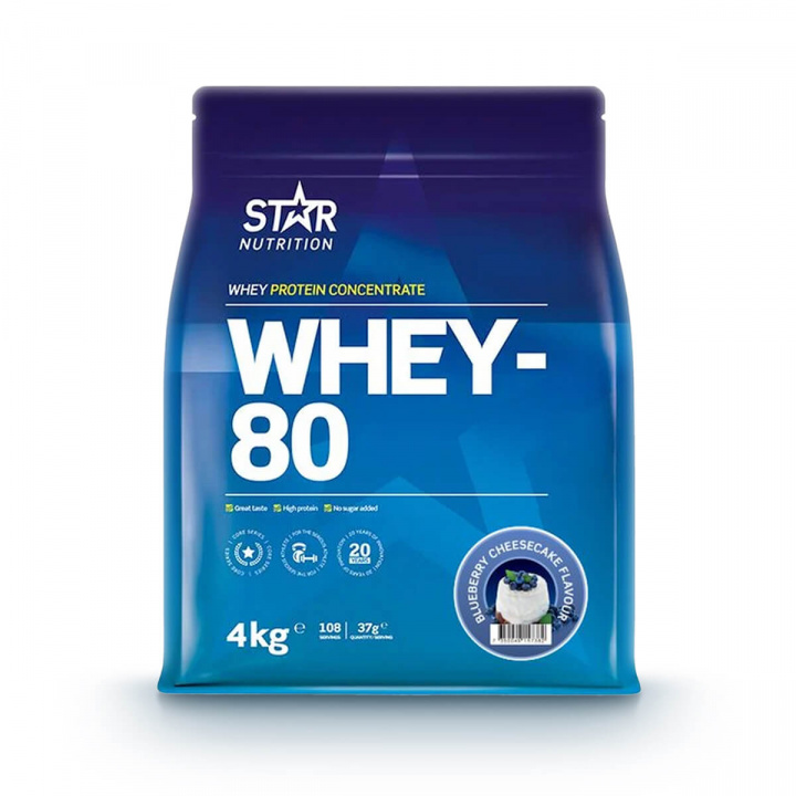 Kolla in Whey-80, 4 kg, Blueberry Cheesecake hos SportGymButiken.se