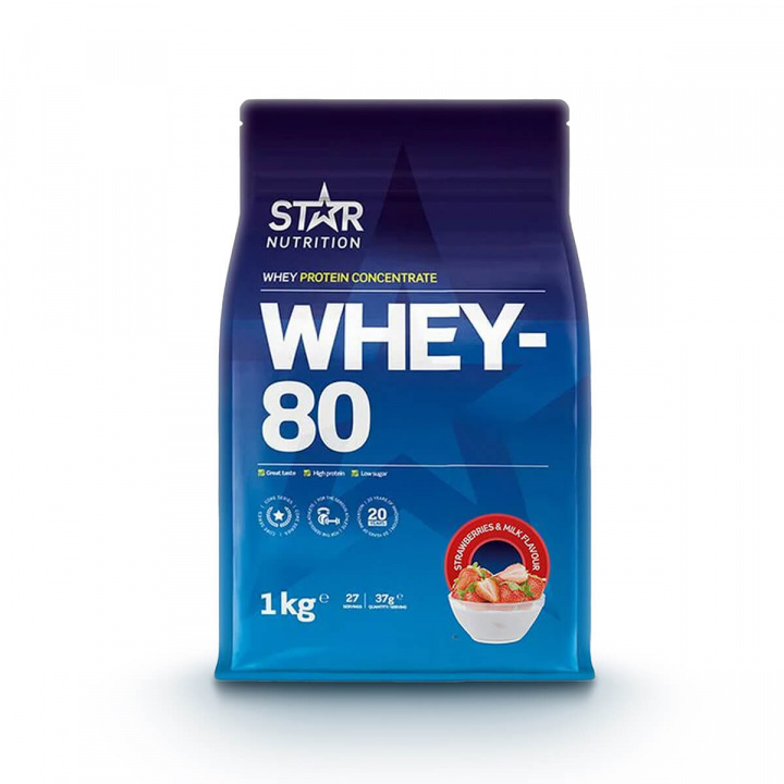 Kolla in Whey-80, 1 kg, Strawberry & Milk hos SportGymButiken.se