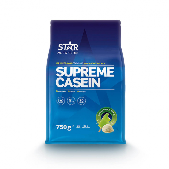 Kolla Supreme Casein, 750 g, Vanilla Pear hos SportGymButiken.se