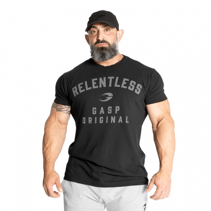 Kolla in Relentless Skull Tee, washed black, GASP hos SportGymButiken.se