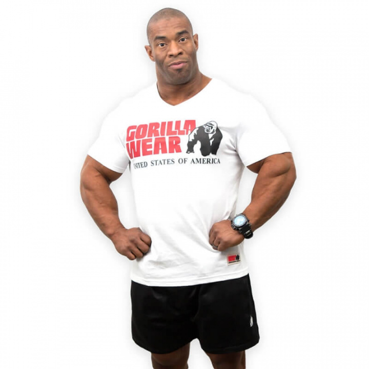 Kolla in Utah V-Neck Tee, white, Gorilla Wear hos SportGymButiken.se