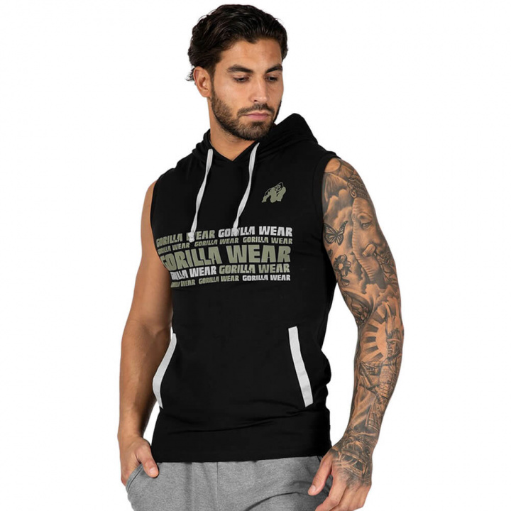 Kolla in Melbourne S/L Hooded T-Shirt, black, Gorilla Wear hos SportGymButiken.s