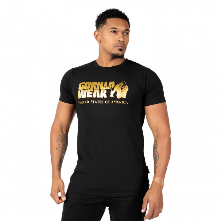 Kolla in Classic T-Shirt, black/gold, Gorilla Wear hos SportGymButiken.se