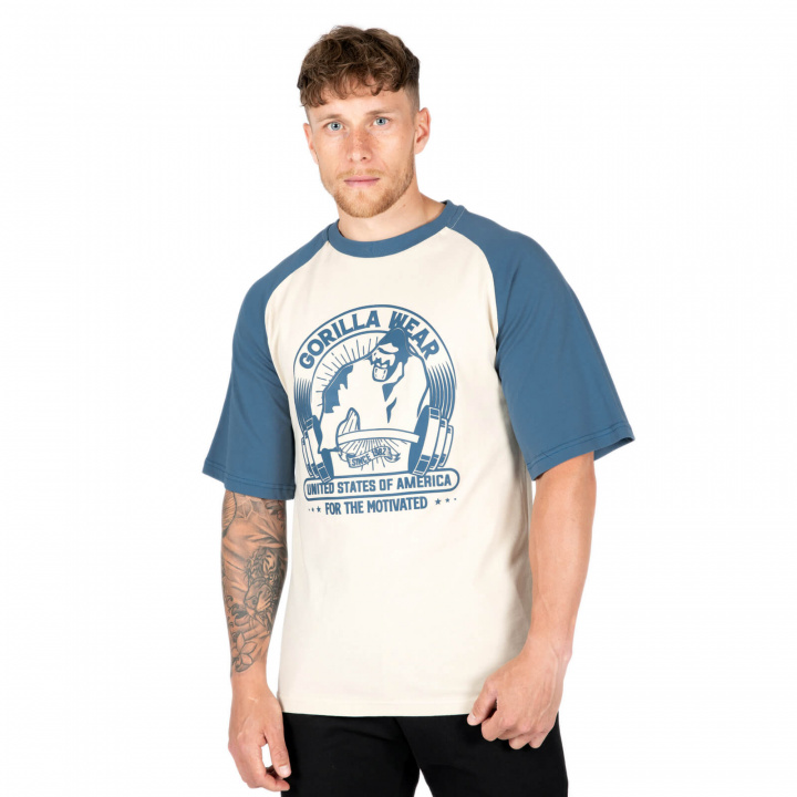 Kolla Logan Oversized T-Shirt, beige/blue, Gorilla Wear hos SportGymButiken.se