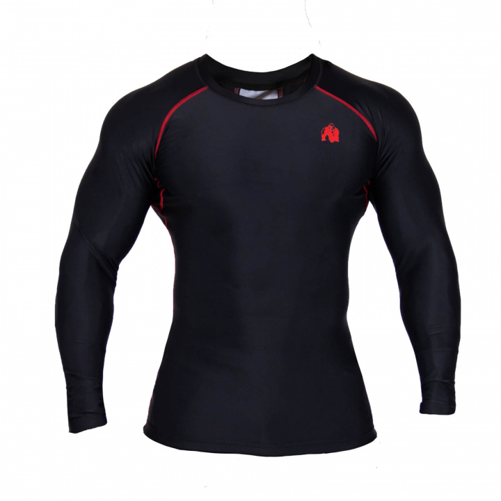 Kolla in Hayden Compression Longsleeve, black/red, Gorilla Wear hos SportGymButi