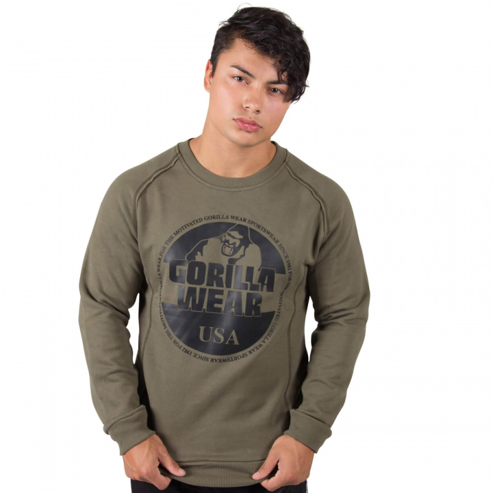 Kolla in Bloomington Crewneck Sweatshirt, army green, Gorilla Wear hos SportGymB