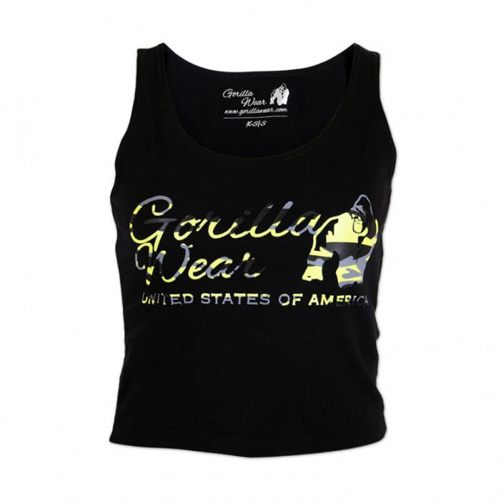 Kolla in Oakland Crop Tank, black/neon lime camo, Gorilla Wear hos SportGymButik