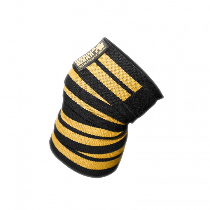 Kolla in Knee Wraps, black/gold, 2.5 m, Gorilla Wear hos SportGymButiken.se