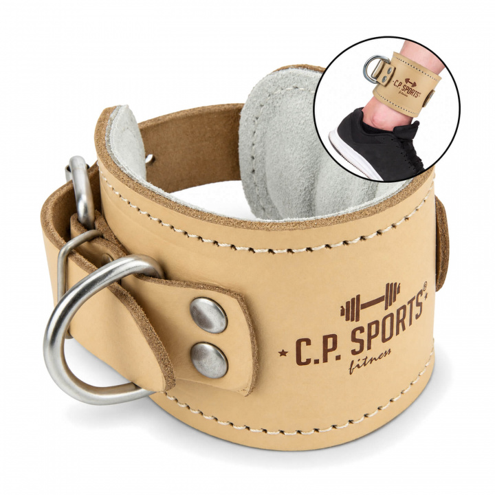 Ankle Cuff Leather, padded, natural i gruppen Styrka / Draghandtag / Fotmanschett hos Sportgymbutiken.se (GW-G4-natural)