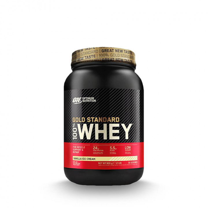 Kolla 100% Whey Gold Standard, 908 g, Vanilla Ice Cream hos SportGymButiken.se