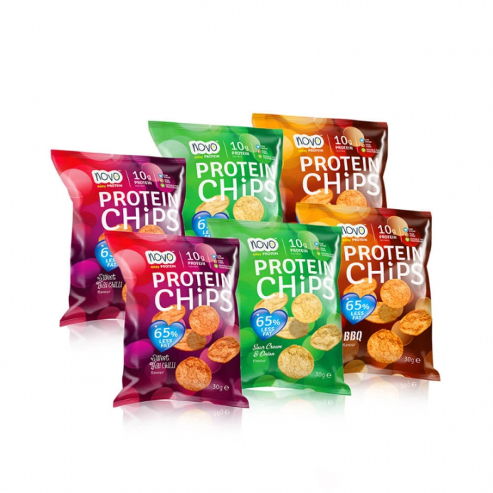 Kolla in Protein Chips Mixpaket, 6-pack, NOVO Nutrition hos SportGymButiken.se